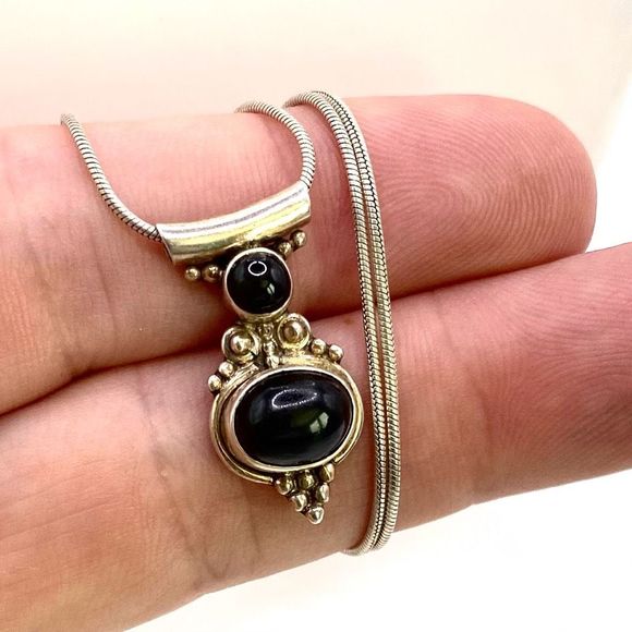 AAB# Italian Sterling 925 Silver & Black Oynx Necklace - Picture 2 of 11